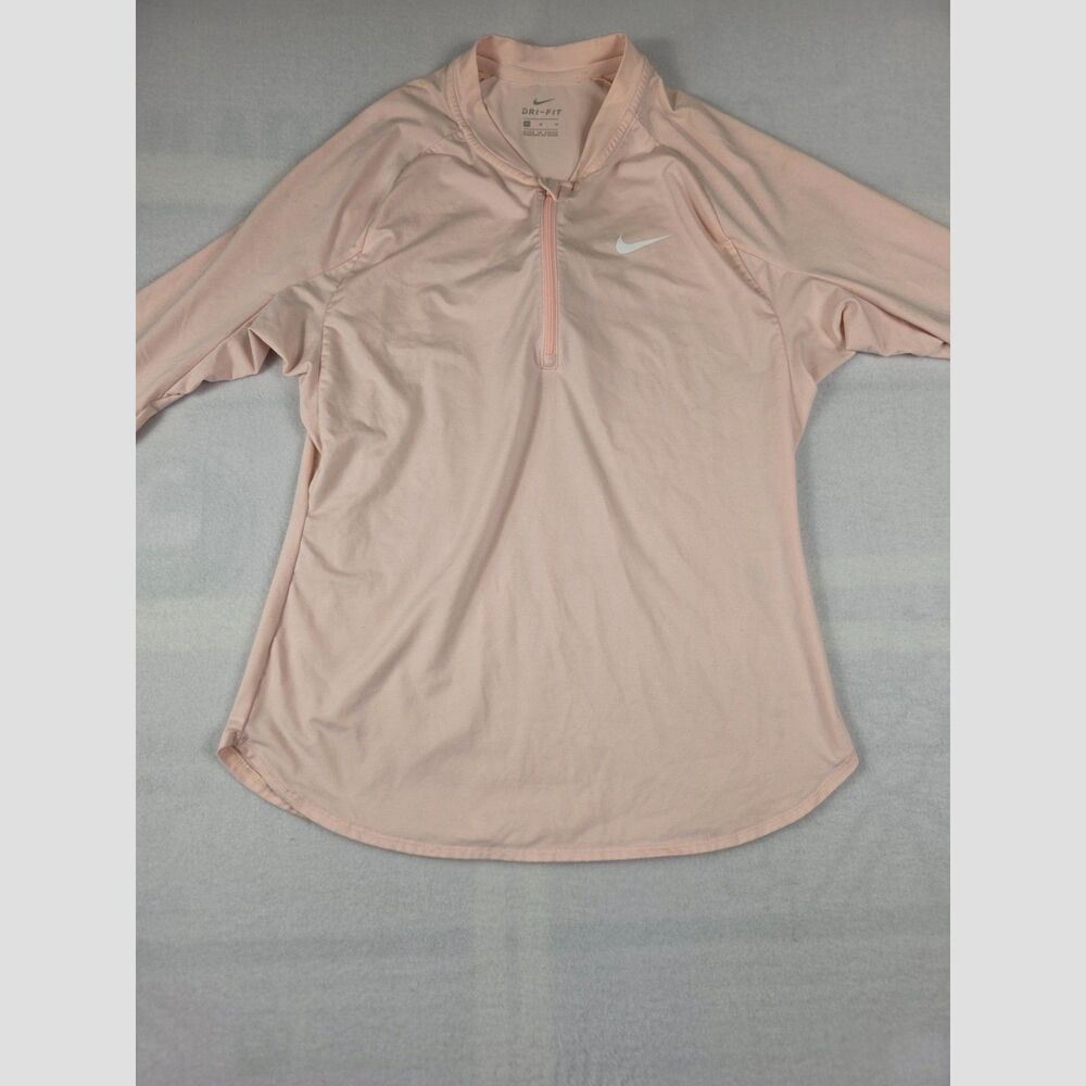 Nike Dri-FIT Womens 1/4 Zip Pullover Size M Peach Pink Long Sleeve Running Top